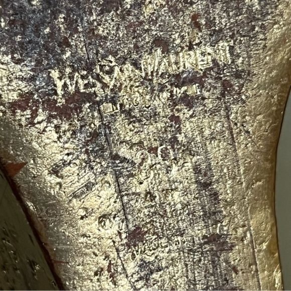 YSL Idole Gold Wedge Platform Patent Leather Nude Sandals - Picture 11 of 11